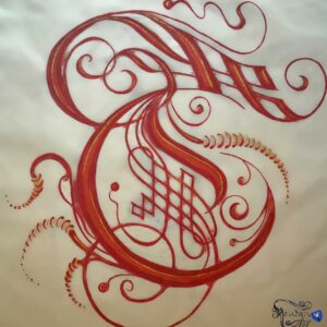 Hand painted tote bags in the 17th century style - red